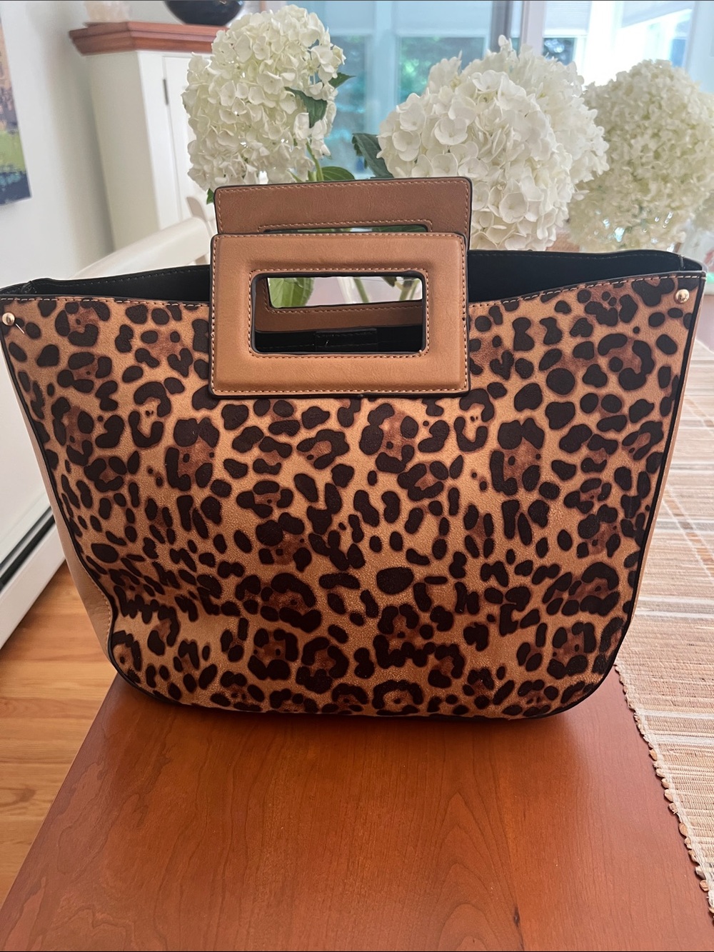 Sole Society Leopard Print Tote with Tan Trim